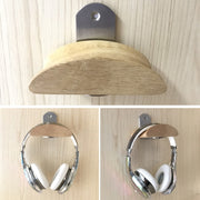 Square Stainless Steel Patch + Solid Wood Wall-mounted Headset Holder