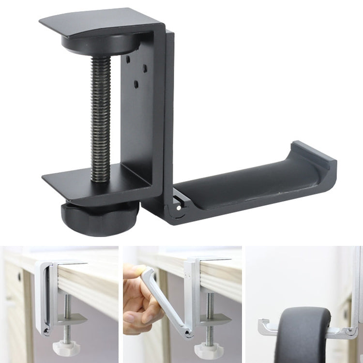 Desktop Lock Clip Type Metal Foldable Headset Stand Display Hanger(Black)