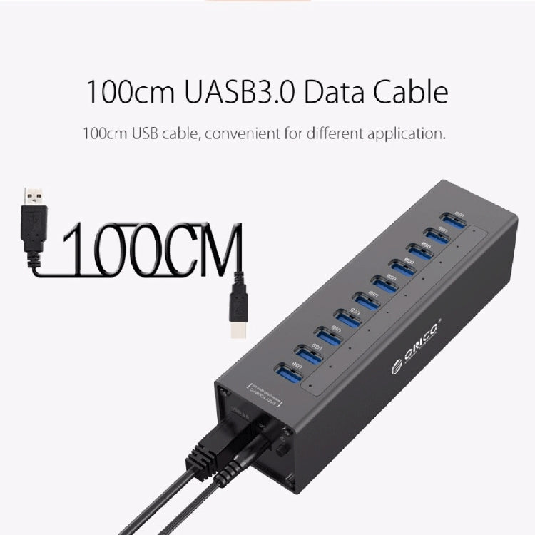 ORICO A3H10 Aluminum High Speed 10 Ports USB 3.0 HUB with Power Adapter for Laptops(Black)