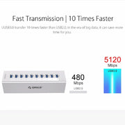 ORICO A3H10 Aluminum High Speed 10 Ports USB 3.0 HUB with Power Adapter for Laptops(Black)