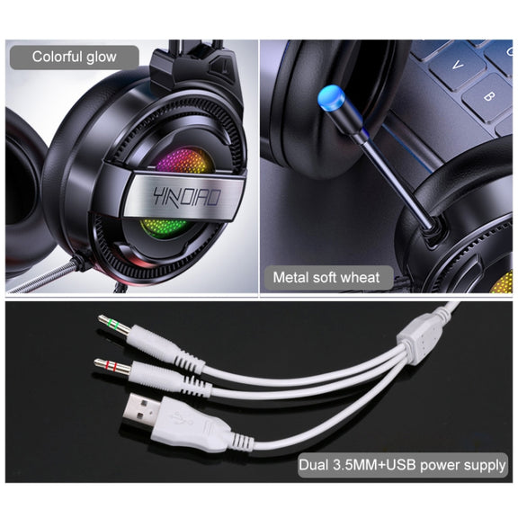 YINDIAO Q3 USB Wired E-sports Gaming Headset with Mic & RGB Light, Cable Length: 1.67m (Black)