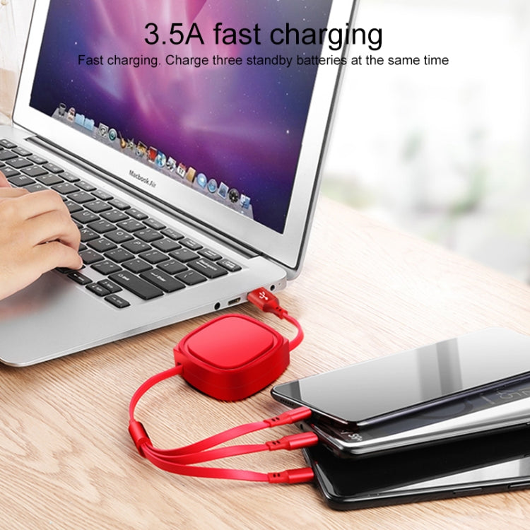 1.2m 3.5A Max 3 in 1 USB to USB-C / Type-C + 8Pin + Micro USB Retractable Charging Cable(Red)