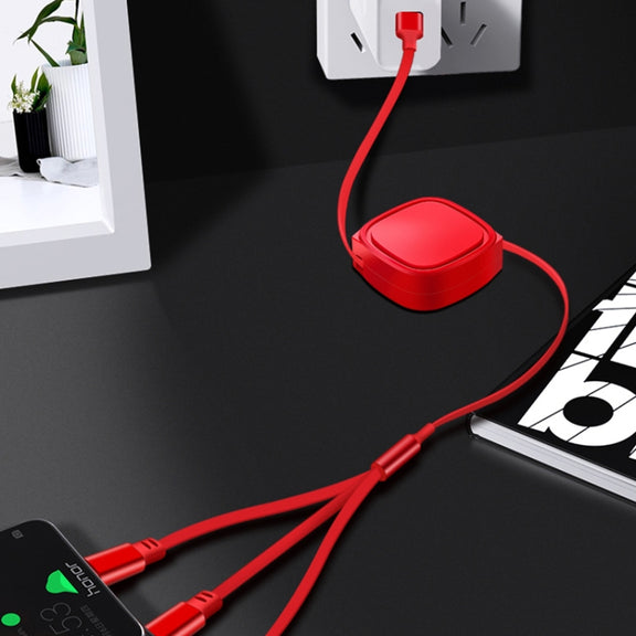 1.2m 3.5A Max 3 in 1 USB to USB-C / Type-C + 8Pin + Micro USB Retractable Charging Cable(Red)