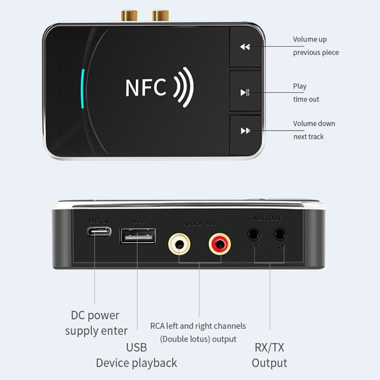 N100 NFC Desktop Bluetooth 5.0  Receiver & Transmitter Car Bluetooth Speaker Audio Adapter(Black)