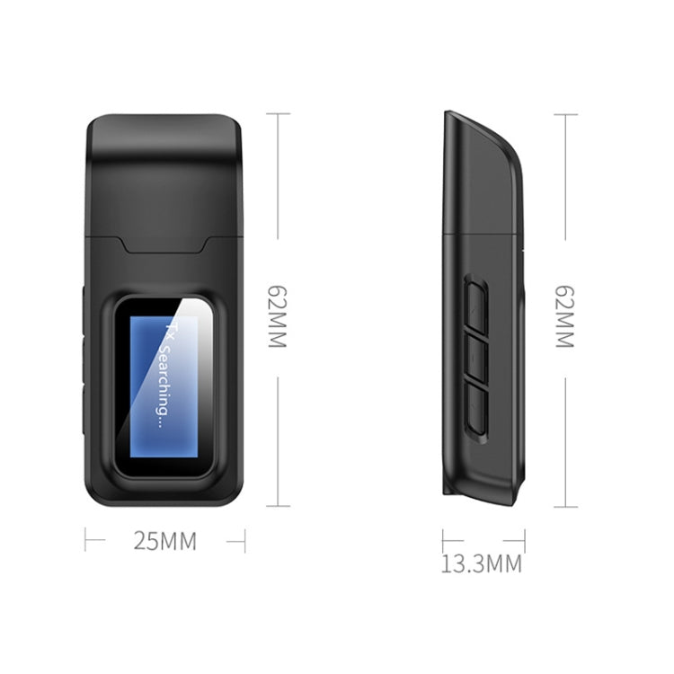 T11B 2 in 1 USB Bluetooth 5.0 Transmitter & Receiver Audio Adapter with LCD Screen(Black)
