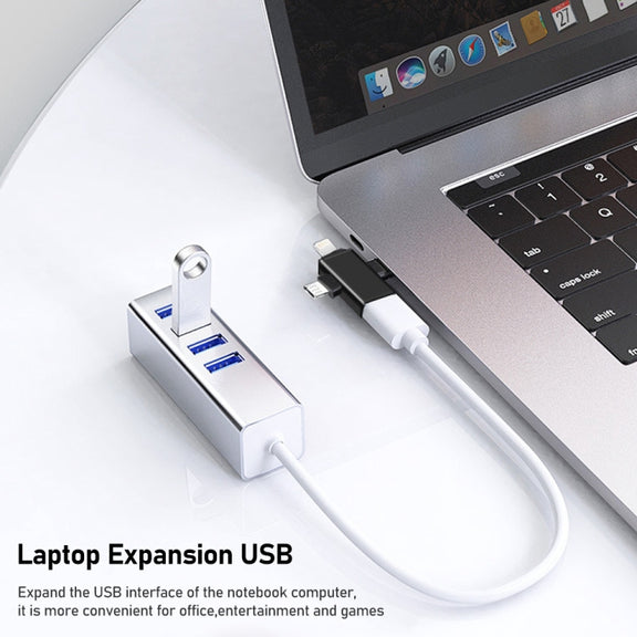 3 in 1 USB 3.0 to 8 Pin + Micro USB + USB-C / Type-C Interface Multifunctional OTG Adapter