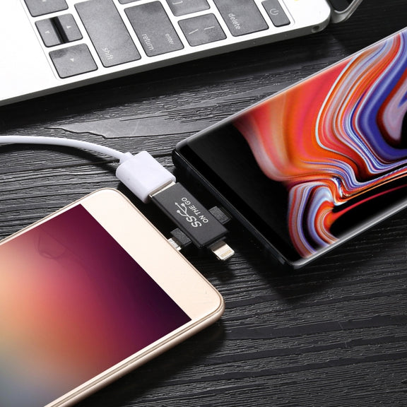 3 in 1 USB 3.0 to 8 Pin + Micro USB + USB-C / Type-C Interface Multifunctional OTG Adapter