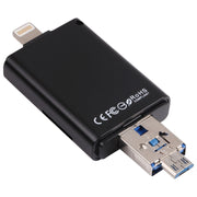 NK-208 3 in 1 i-Flash TF Card / SD Card Reader For 8 Pin + USB 2.0 + Micro USB Devices(Black)