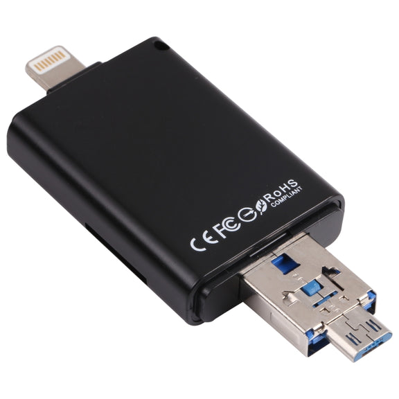 NK-208 3 in 1 i-Flash TF Card / SD Card Reader For 8 Pin + USB 2.0 + Micro USB Devices(Black)