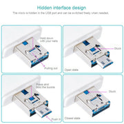 NK-208 3 in 1 i-Flash TF Card / SD Card Reader For 8 Pin + USB 2.0 + Micro USB Devices(White)