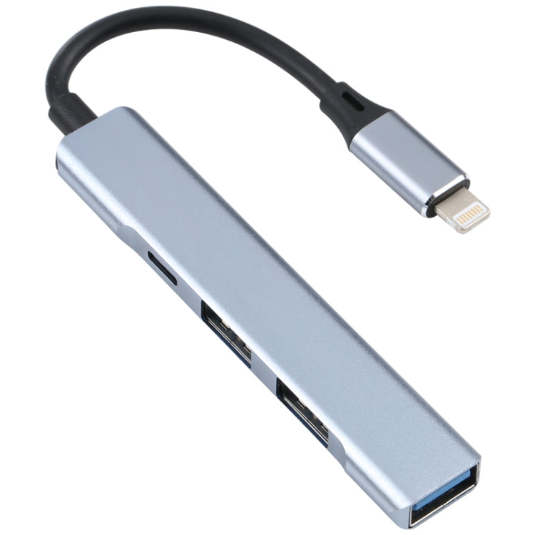 S-209 3 in 1 8 Pin Male to Dual USB 2.0 + USB 3.0 Female Adapter HUB(Silver Grey)