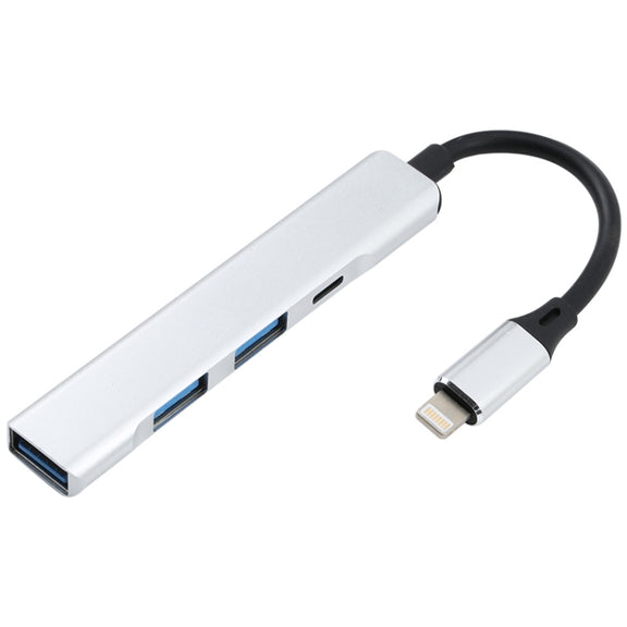S-209 3 in 1 8 Pin Male to Dual USB 2.0 + USB 3.0 Female Adapter HUB(Silver)