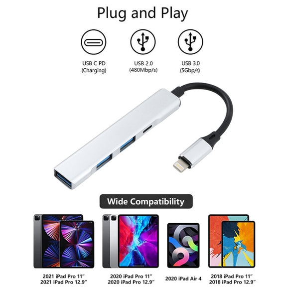 S-209 3 in 1 8 Pin Male to Dual USB 2.0 + USB 3.0 Female Adapter HUB(Silver)