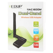 EDUP EP-AC1635 600Mbps Dual Band Wireless 11AC USB Ethernet Adapter 2dBi Antenna for Laptop / PC(Black)