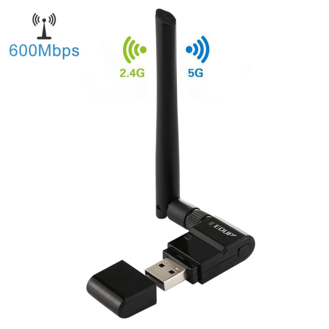 EDUP EP-AC1635 600Mbps Dual Band Wireless 11AC USB Ethernet Adapter 2dBi Antenna for Laptop / PC(Black)