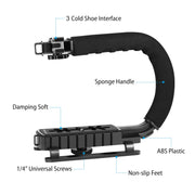 PULUZ U/C Shape Portable Handheld DV Bracket Stabilizer + LED Studio Light + Video Shotgun Microphone Kit with Cold Shoe Tripod Head  for All SLR Cameras and Home DV Camera