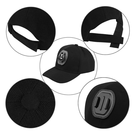 PULUZ Baseball Hat with J-Hook Buckle Mount & Screw for GoPro, DJI OSMO Action and Other Action Cameras(Black)