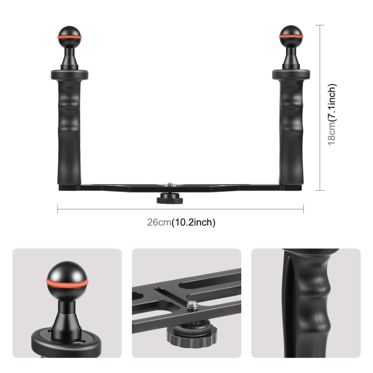 PULUZ Dual Handles Aluminium Alloy Tray Stabilizer for Underwater Camera Housings(Black)