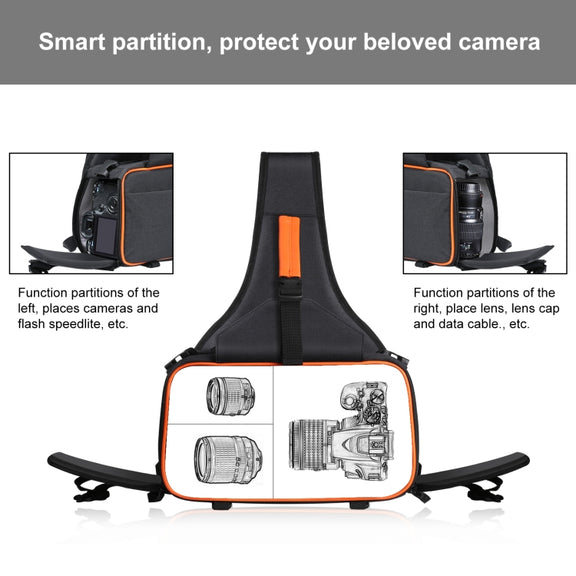PULUZ Triangle Style SLR Camera Bag Sling Water-resistant Backpack Shoulder Messenger Bags with Removable Lens Bag(Black)