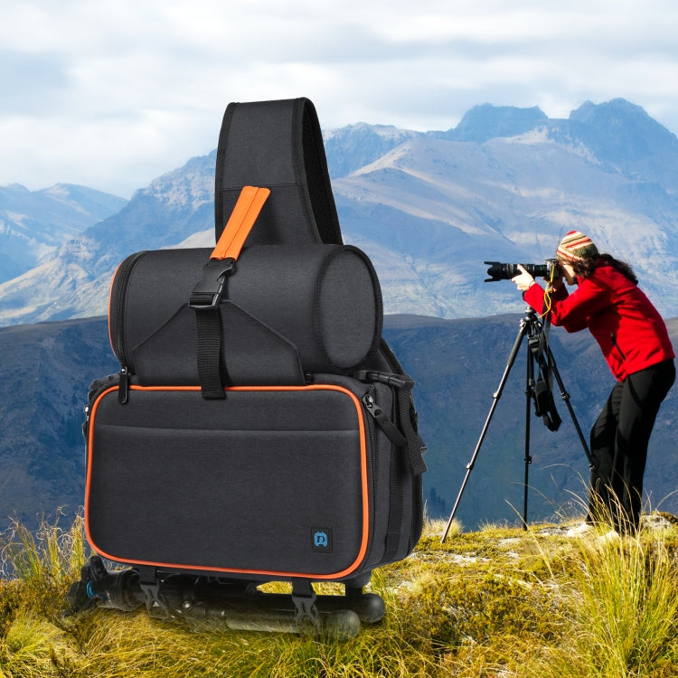 PULUZ Triangle Style SLR Camera Bag Sling Water-resistant Backpack Shoulder Messenger Bags with Removable Lens Bag(Black)