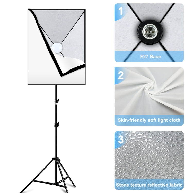 PULUZ 50x70cm Studio Softbox + 2m Tripod Mount + Single E27 30W 5700K White Light LED Bulb Photography Kit(EU Plug)