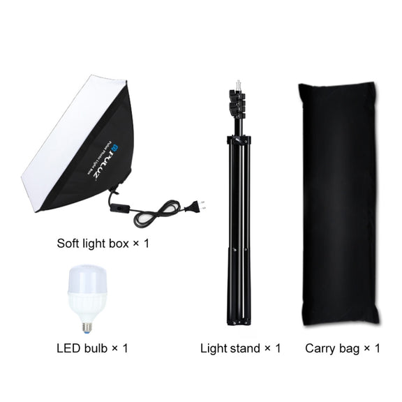 PULUZ 50x70cm Studio Softbox + 2m Tripod Mount + Single E27 30W 5700K White Light LED Bulb Photography Kit(EU Plug)