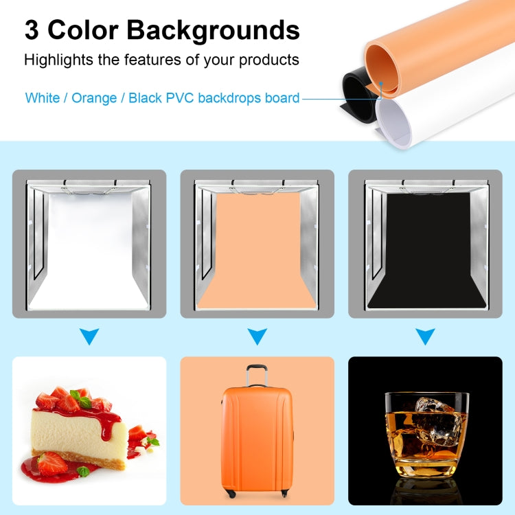 PULUZ 80cm Folding Portable 80W 9050LM White Light Photo Lighting Studio Shooting Tent Box Kit with 3 Colors (Black, White, Orange) Backdrops(EU Plug)