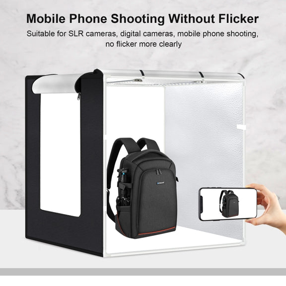 PULUZ 80cm Folding Portable 80W 9050LM White Light Photo Lighting Studio Shooting Tent Box Kit with 3 Colors (Black, White, Orange) Backdrops(EU Plug)