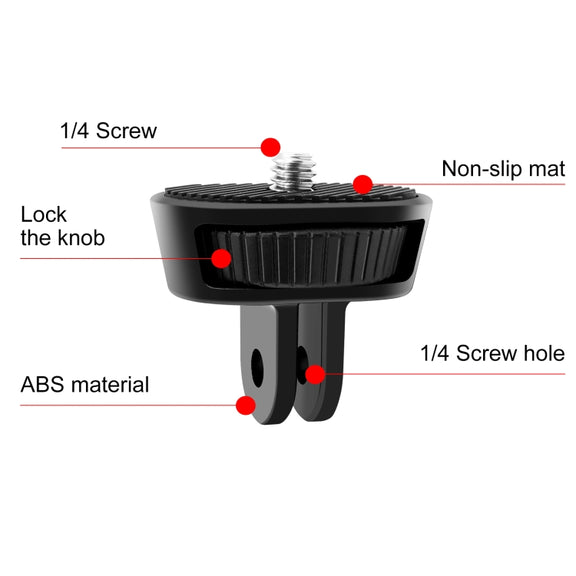 PULUZ 1/4 inch Screw Adjustable ABS Action Camera Tripod Adapter (Black)