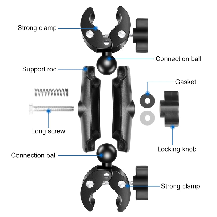 PULUZ Motorcycle Dualheads Crab Clamp Action Camera Handlebar Fixed Mount(Black)