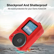 For DJI Osmo Action 4 / 3 PULUZ Silicone Protective Case with Lens Cap (Red)