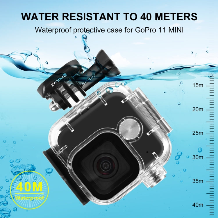 For GoPro Hero11 Black Mini PULUZ 40m Water-resistant Housing Protective Case with Buckle Basic Mount & Screw (Transparent)