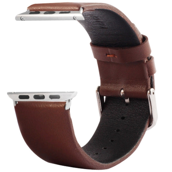 Kakapi for Apple Watch 42mm Subtle Texture Brushed Buckle Genuine Leather Watch Band with Connector(Coffee)