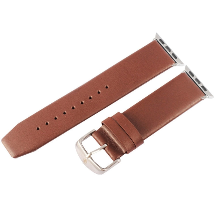 Kakapi for Apple Watch 42mm Subtle Texture Brushed Buckle Genuine Leather Watch Band with Connector(Coffee)