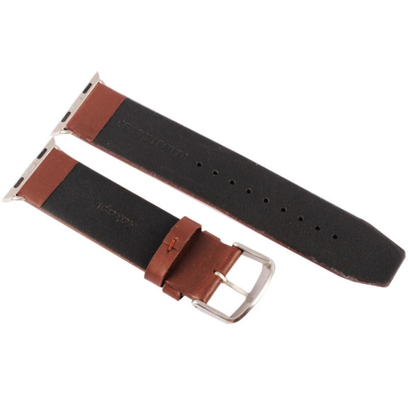 Kakapi for Apple Watch 42mm Subtle Texture Brushed Buckle Genuine Leather Watch Band with Connector(Coffee)