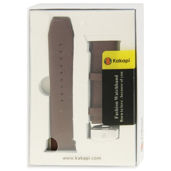 Kakapi for Apple Watch 42mm Subtle Texture Brushed Buckle Genuine Leather Watch Band with Connector(Coffee)