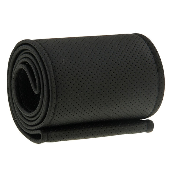 PU Leather Steering Wheel Cover With Needle and Thread, Size: 54x10.5cm (Black)