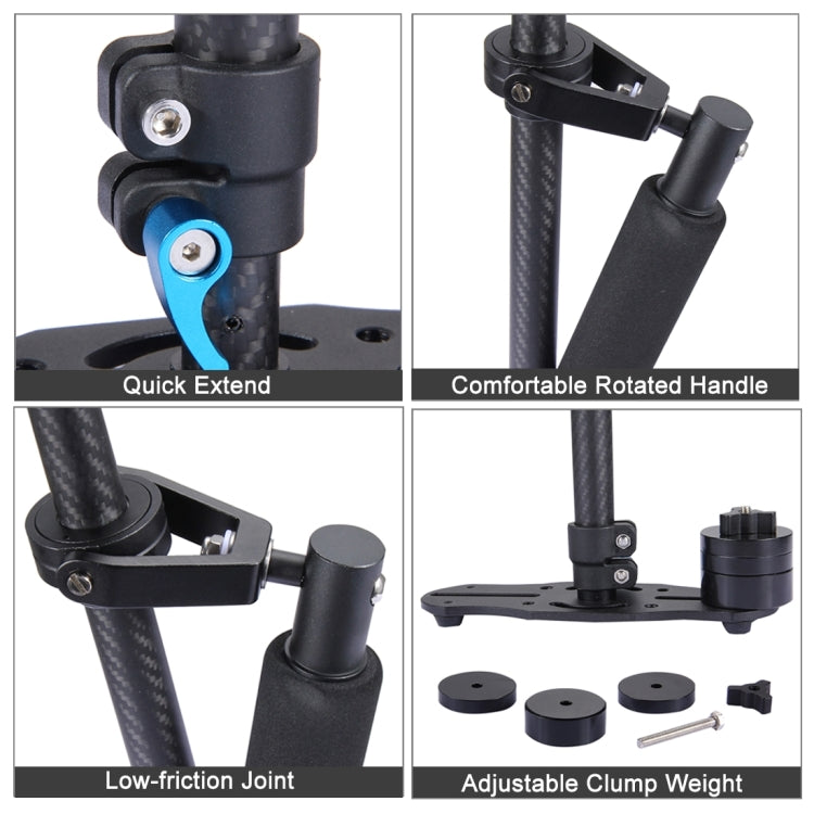 YELANGU 38.5-61cm Carbon Fiber Handheld Stabilizer for DSLR & DV Digital Video & Cameras, Capacity Range 0.5-3kg(Blue)