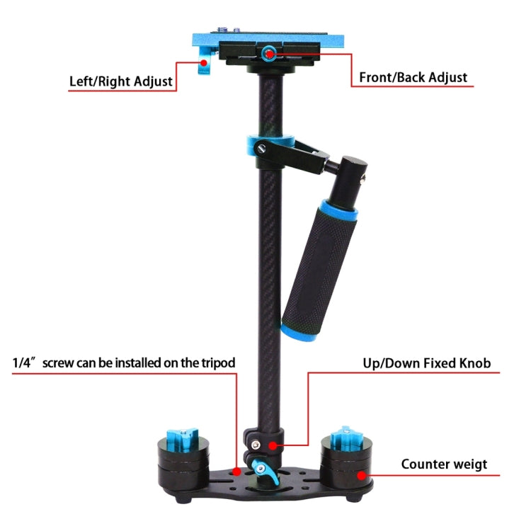 YELANGU 38.5-61cm Carbon Fiber Handheld Stabilizer for DSLR & DV Digital Video & Cameras, Capacity Range 0.5-3kg(Blue)