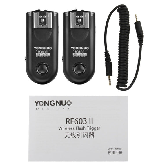 2 PCS YONGNUO RF603C II FSK 2.4GHz Wireless Flash Trigger with C1 Shutter Connecting Cable