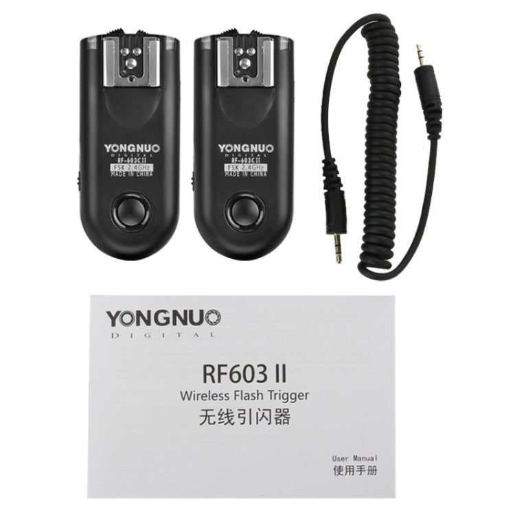 2 PCS YONGNUO RF603C II FSK 2.4GHz Wireless Flash Trigger with C1 Shutter Connecting Cable