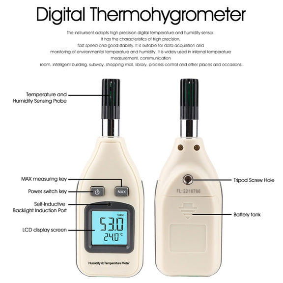 BENETECH GM1362 1.45 Inch Screen Digital Humidity & Temperature Meter(White)