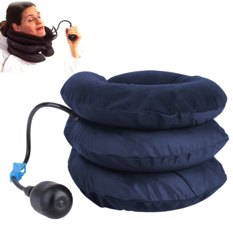 Inflatable Air Cervical Neck Traction Device Soft Head Back Shoulder Neck Ache Massager Headache Pain Relief Relaxation Brace(Dark Blue)