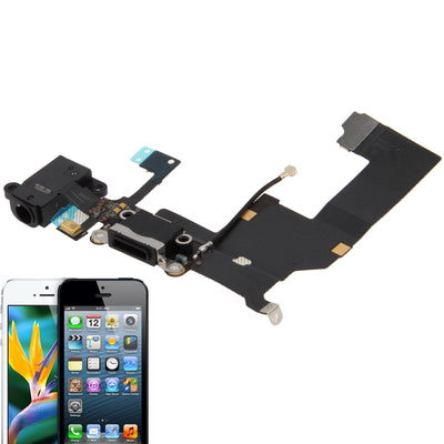 Original Tail Connector Charger Flex Cable + Headphone Audio Jack Ribbon Flex Cable for iPhone 5(Black)