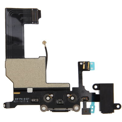 Original Tail Connector Charger Flex Cable + Headphone Audio Jack Ribbon Flex Cable for iPhone 5(Black)