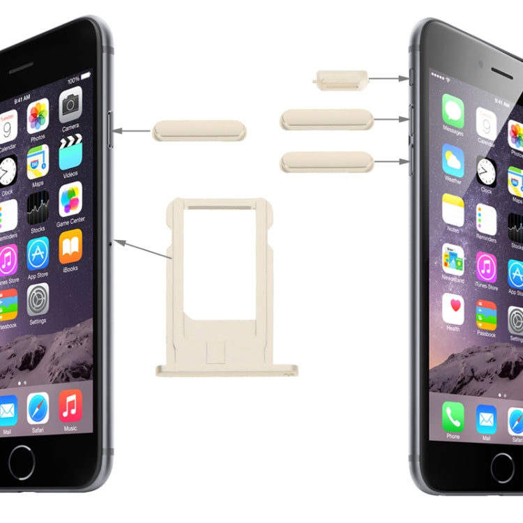 Original Card Tray & Volume Control Key & Screen Lock Key & Mute Switch Vibrator Key Kit for iPhone 6 (Light Gold)