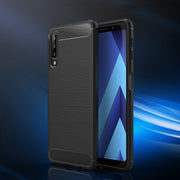 For Galaxy A7 (2018) / A750 Brushed Carbon Fiber Texture TPU Shockproof Anti-slip Soft Protective Back Cover Case(Black)