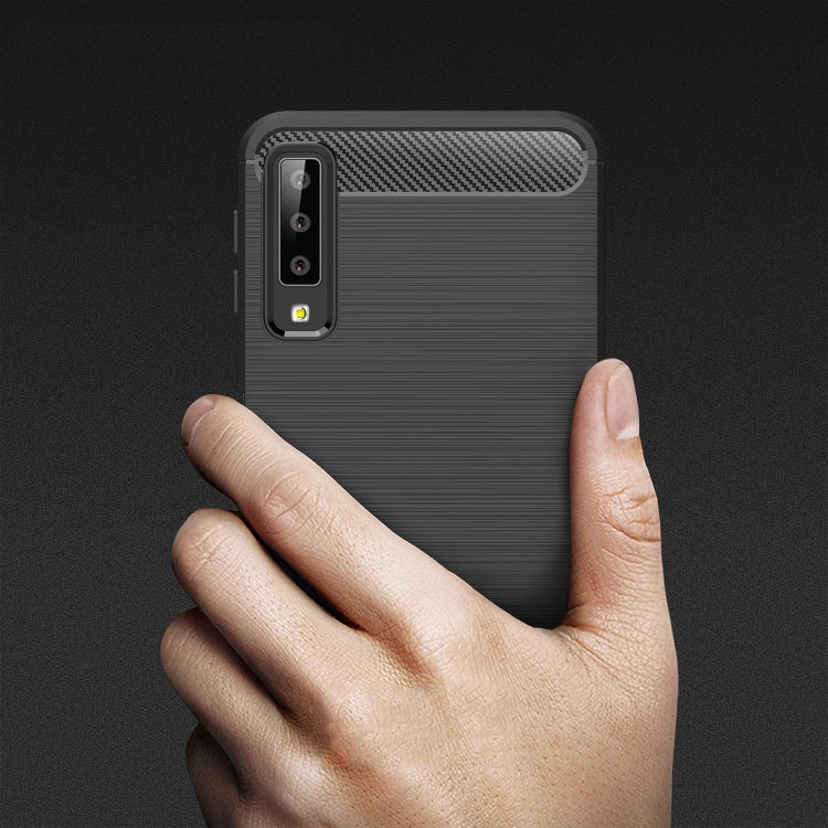 For Galaxy A7 (2018) / A750 Brushed Carbon Fiber Texture TPU Shockproof Anti-slip Soft Protective Back Cover Case(Black)