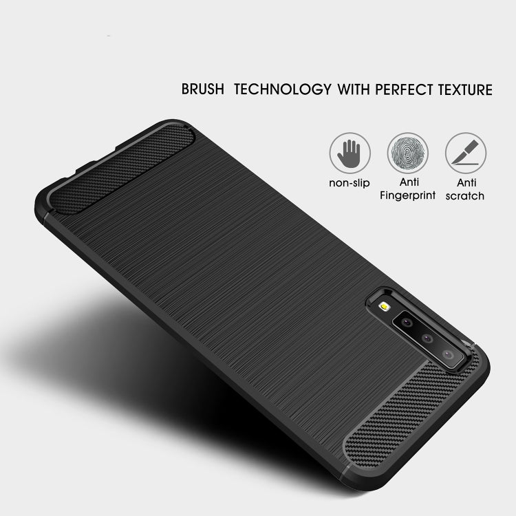 For Galaxy A7 (2018) / A750 Brushed Carbon Fiber Texture TPU Shockproof Anti-slip Soft Protective Back Cover Case(Black)
