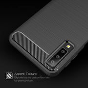 For Galaxy A7 (2018) / A750 Brushed Carbon Fiber Texture TPU Shockproof Anti-slip Soft Protective Back Cover Case(Black)